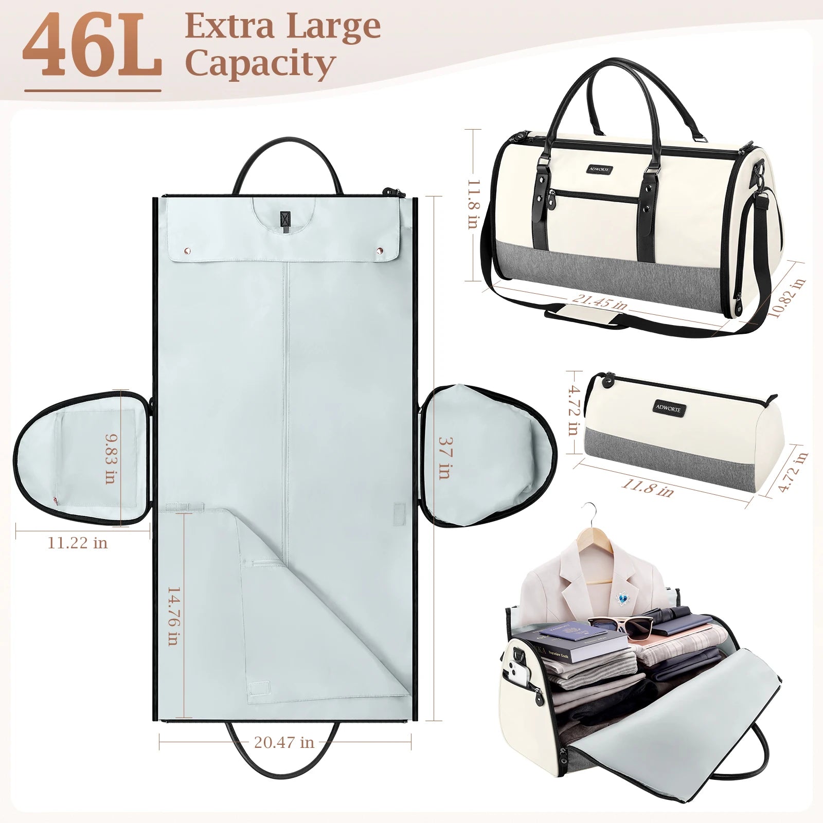 2-in-1 Garment Duffle Bag with Shoe Compartment & Toiletry Kit